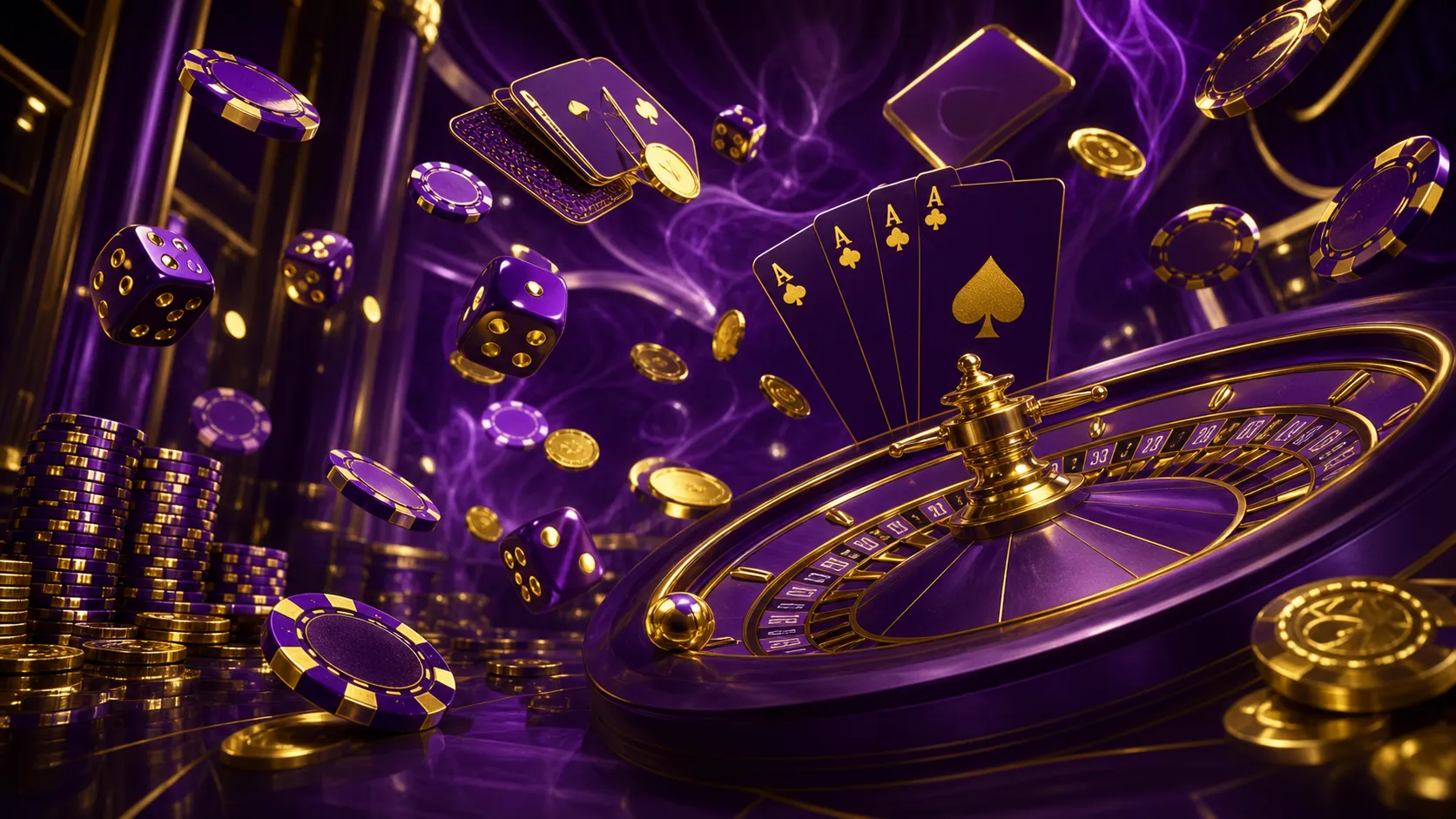 Luxurious casino banner featuring floating poker chips, glowing roulette wheel, and vibrant lighting in Betfriday style.